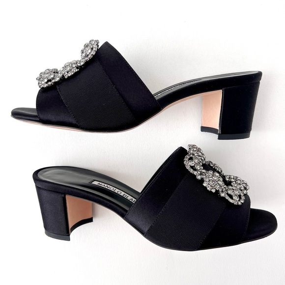 MANOLO BLAHNIK | Martanew Black Satin Jewel Buckle Mules EU 36 US 6 - Picture 7 of 13